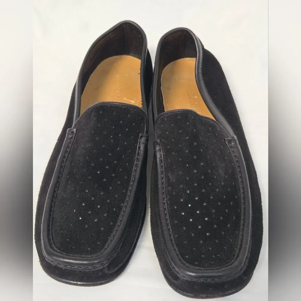 Renzo Favero Mens Black Perforated Suede Loafers 8.5